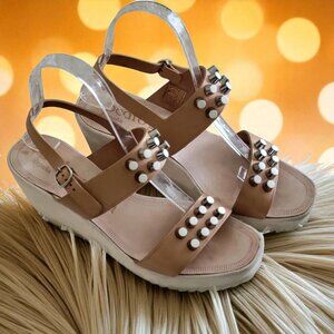 Pedro Garcia Studded Tan Leather Wedge Sandals EU 37- US 6.5